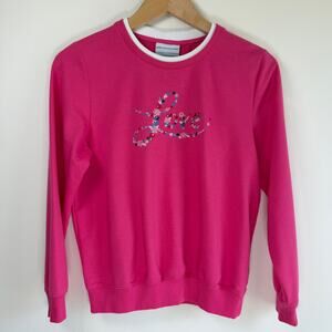 Alfred Dunner Floral Love Embroidered Crewneck Sweatshirt Pink Petite PS